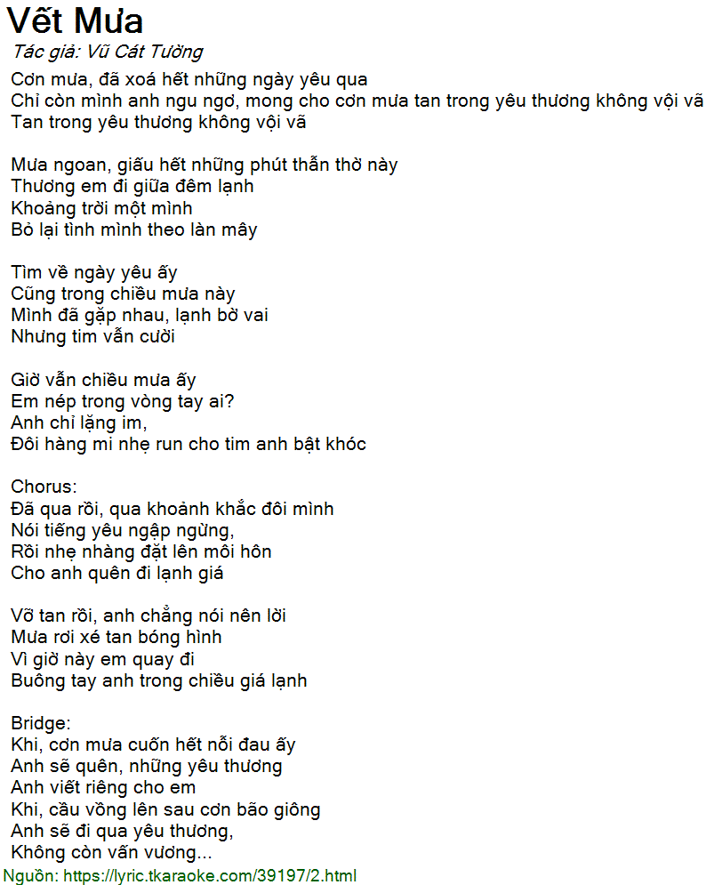 Lời bài hát Vết Mưa