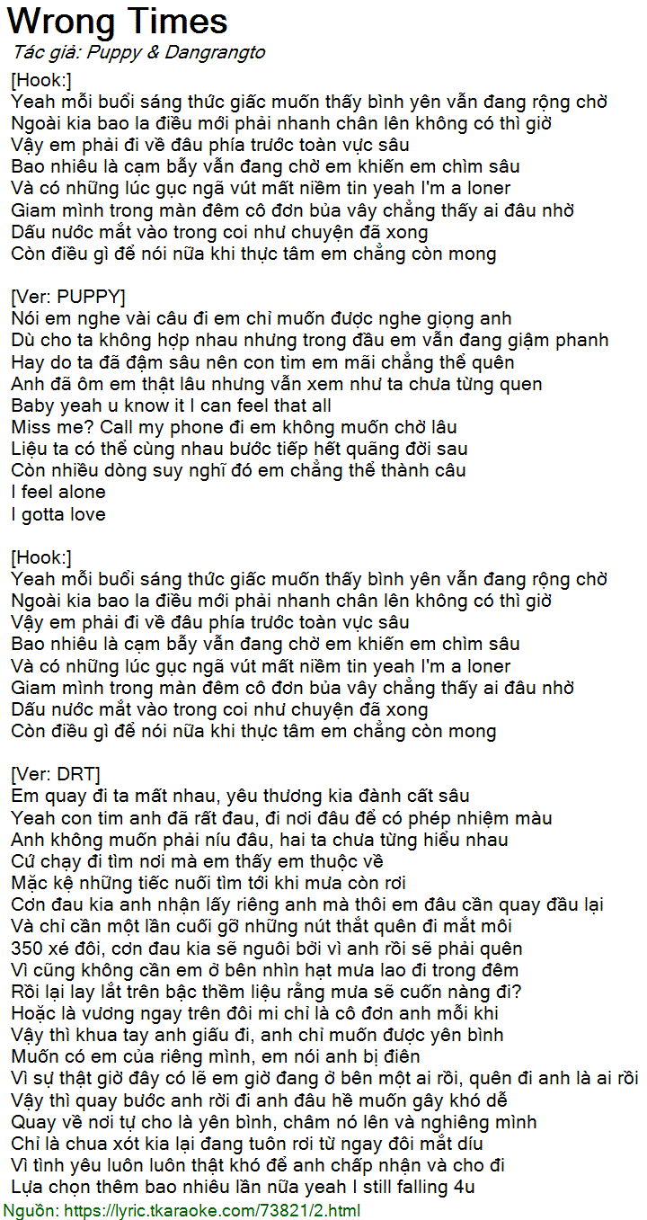Lời bài hát Wrong Times