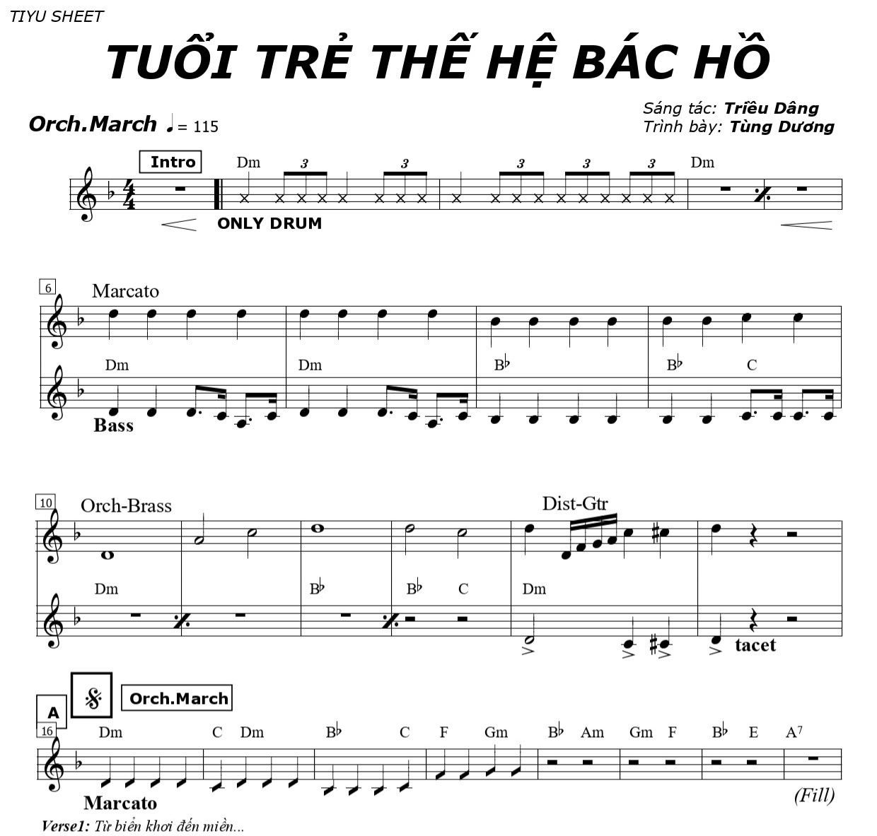 Hợp âm bài hát Tuổi Trẻ Thế Hệ Bác Hồ