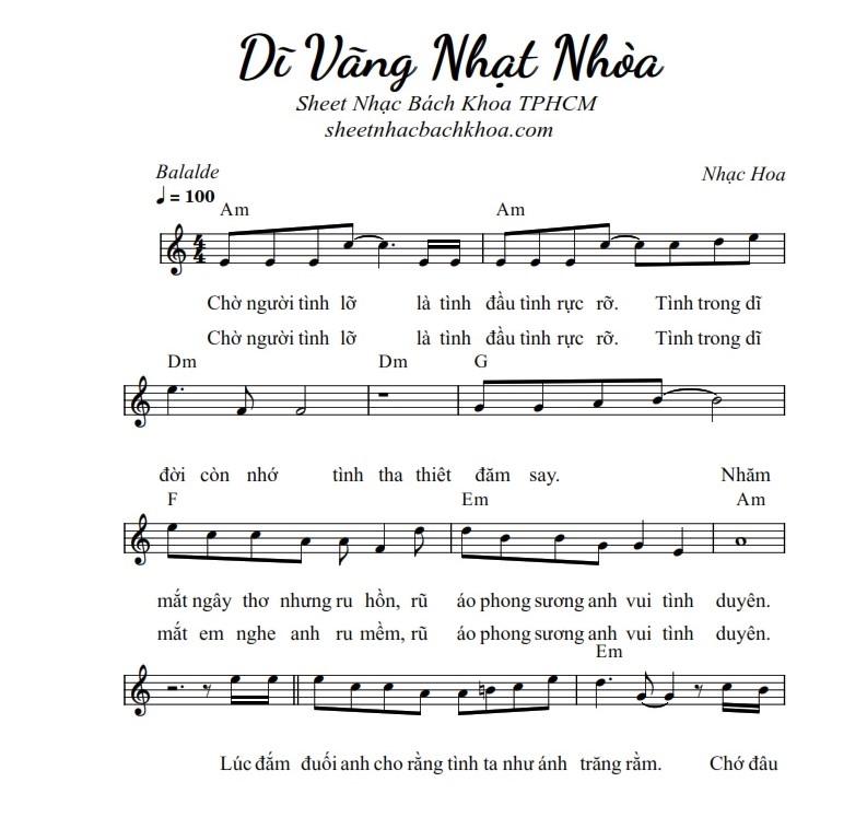 Lời bài hát Dĩ Vãng Nhạt Nhòa