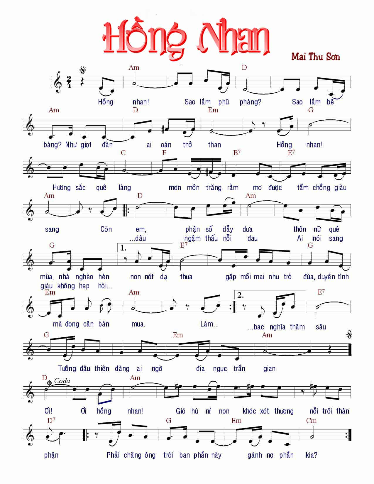 Lời bài hát Hồng Nhan