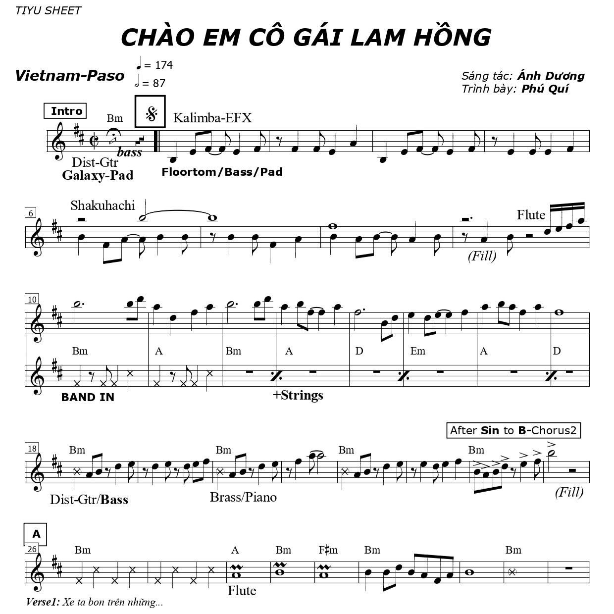 Hợp âm bài hát Chào Em Cô Gái Lam Hồng