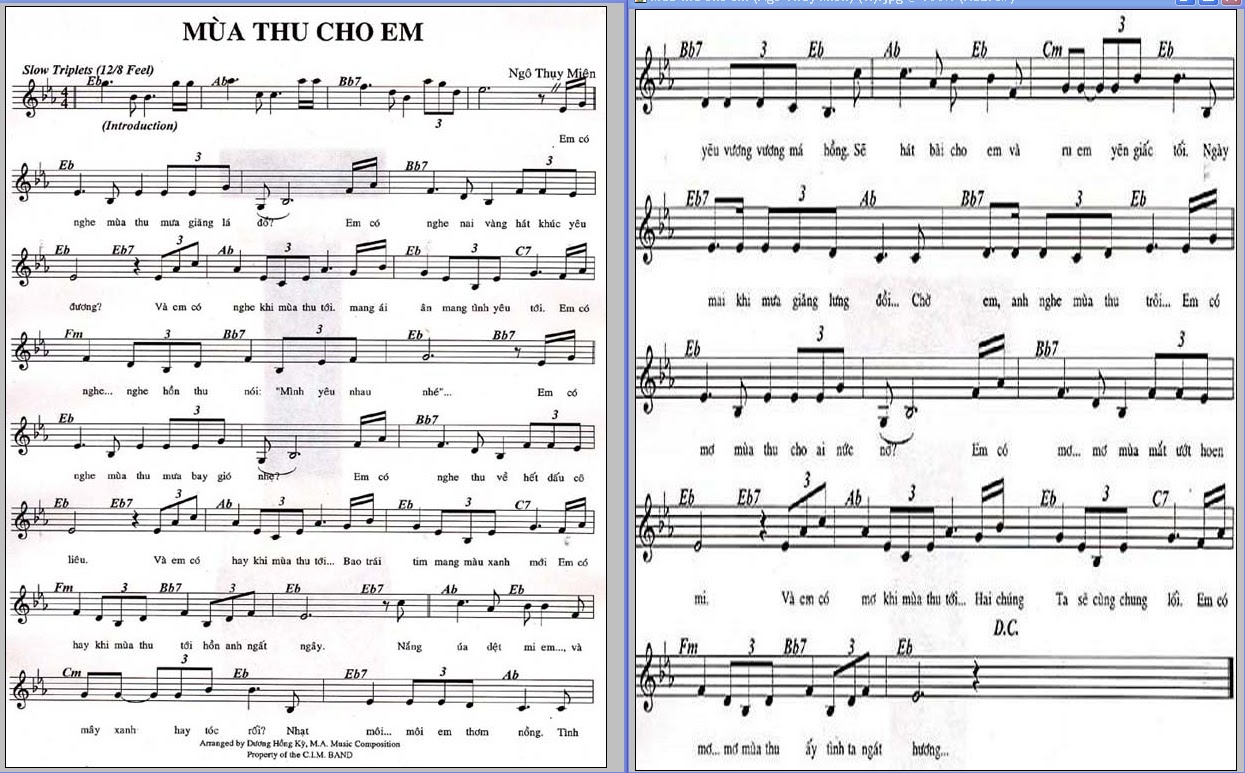 Hợp âm bài hát Mùa Thu Cho Em