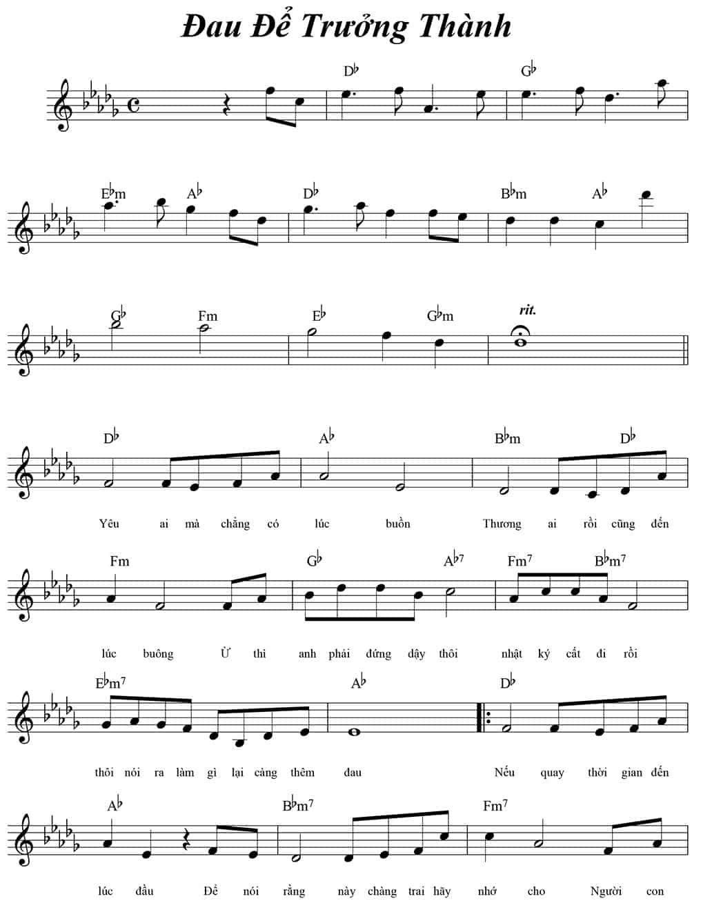 Hợp âm bài hát Đau Để Trưởng Thành
