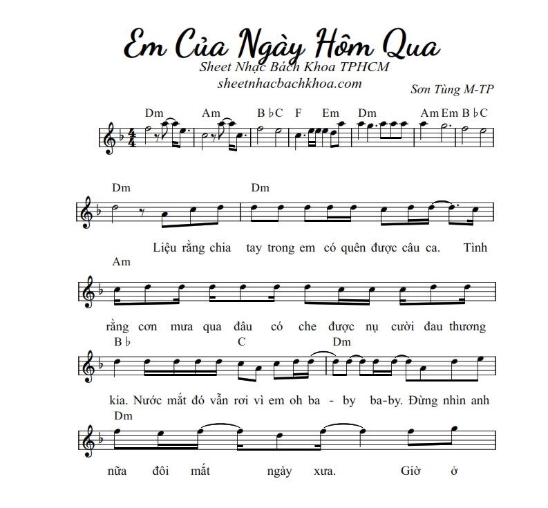 Hợp âm bài hát Em Của Ngày Hôm Qua