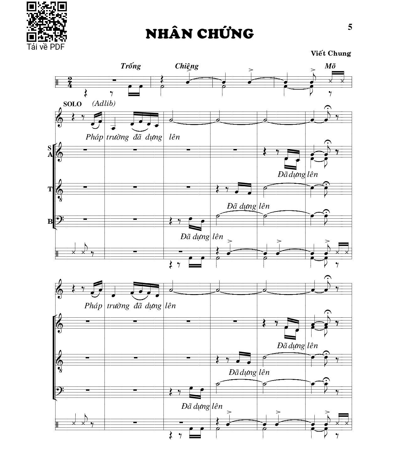 Hợp âm bài hát Nhân Chứng