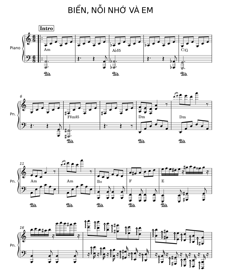 BIỂN, NỖI NHỚ VÀ EM – Phú Quang Sheet Music with Chords for Piano