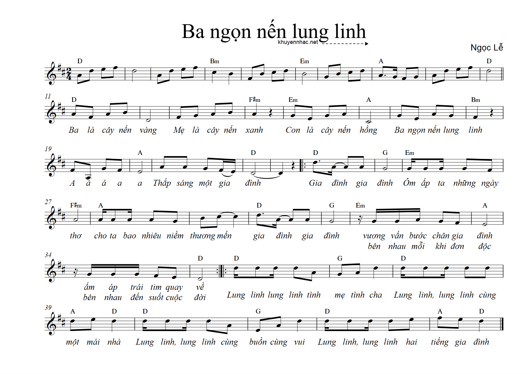 Hợp âm bài hát Ba Ngọn Nến Lung Linh