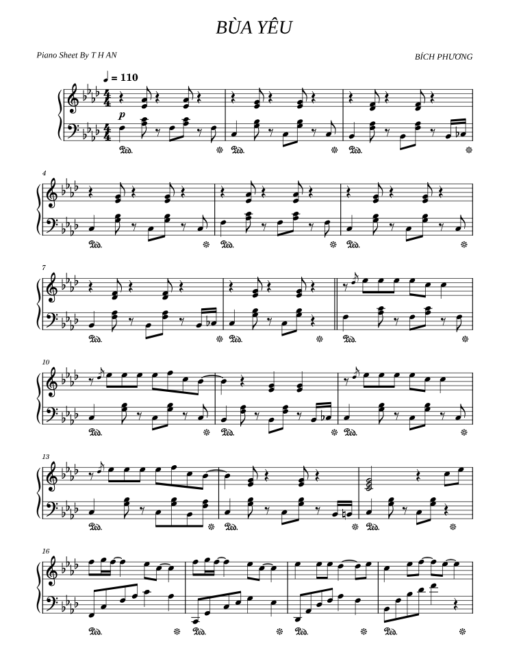 BÙA YÊU - Bích Phương Sheet Music for Piano
