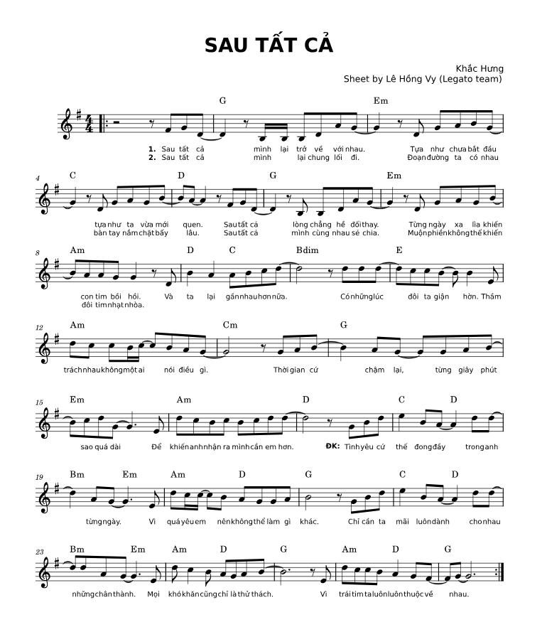 Hợp âm bài hát Sau Tất Cả