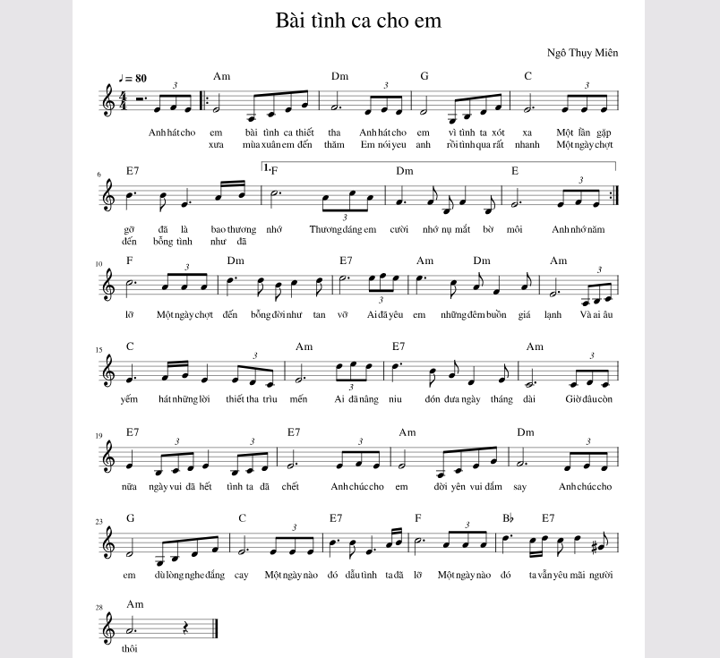 Lời bài hát Bài Tình Ca Cho Em