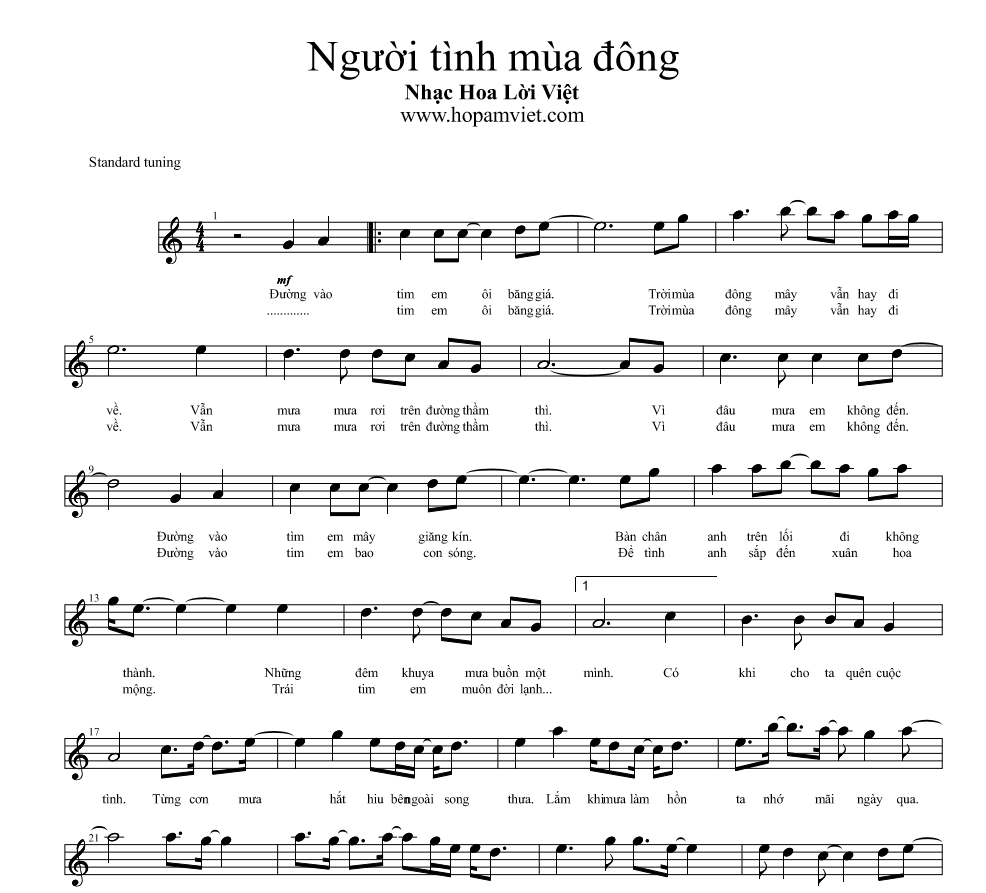 Lời bài hát Người Tình Mùa Đông