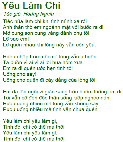 Lời bài hát Yêu Làm Chi