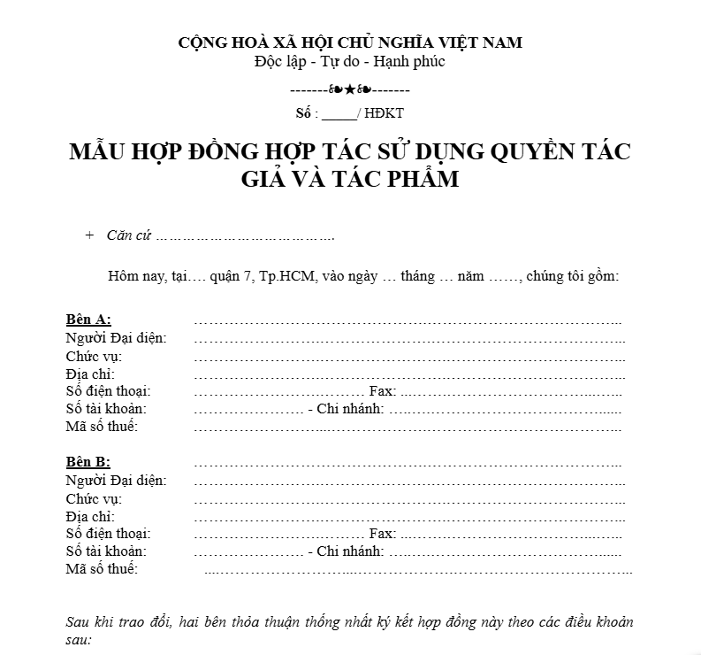 Mẫu hợp đồng tác quyền âm nhạc đầy đủ đúng nhất