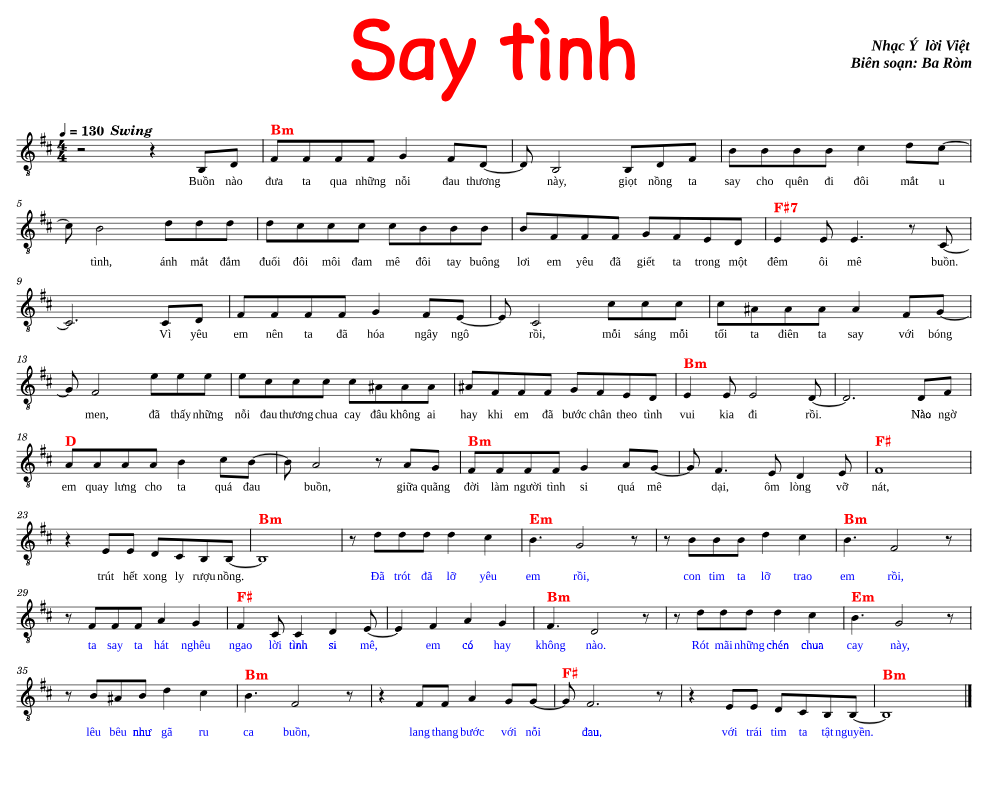 Hợp âm bài hát Say Tình