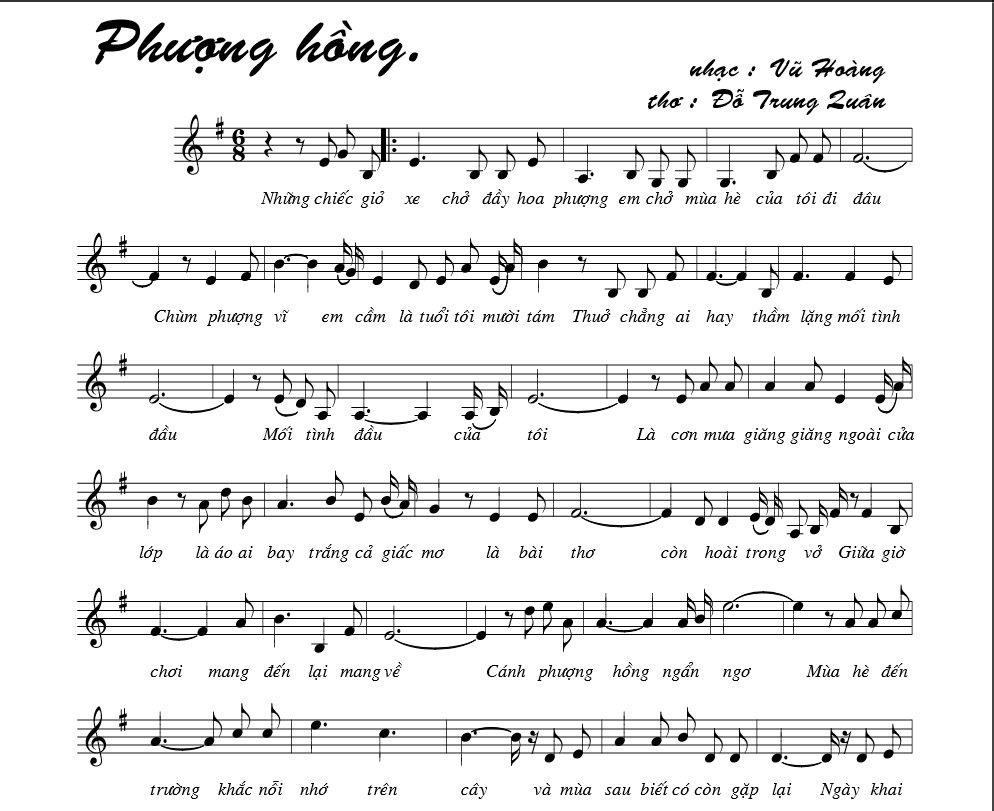 Hợp âm bài hát Phượng Hồng