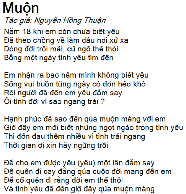 Lời bài hát Muộn
