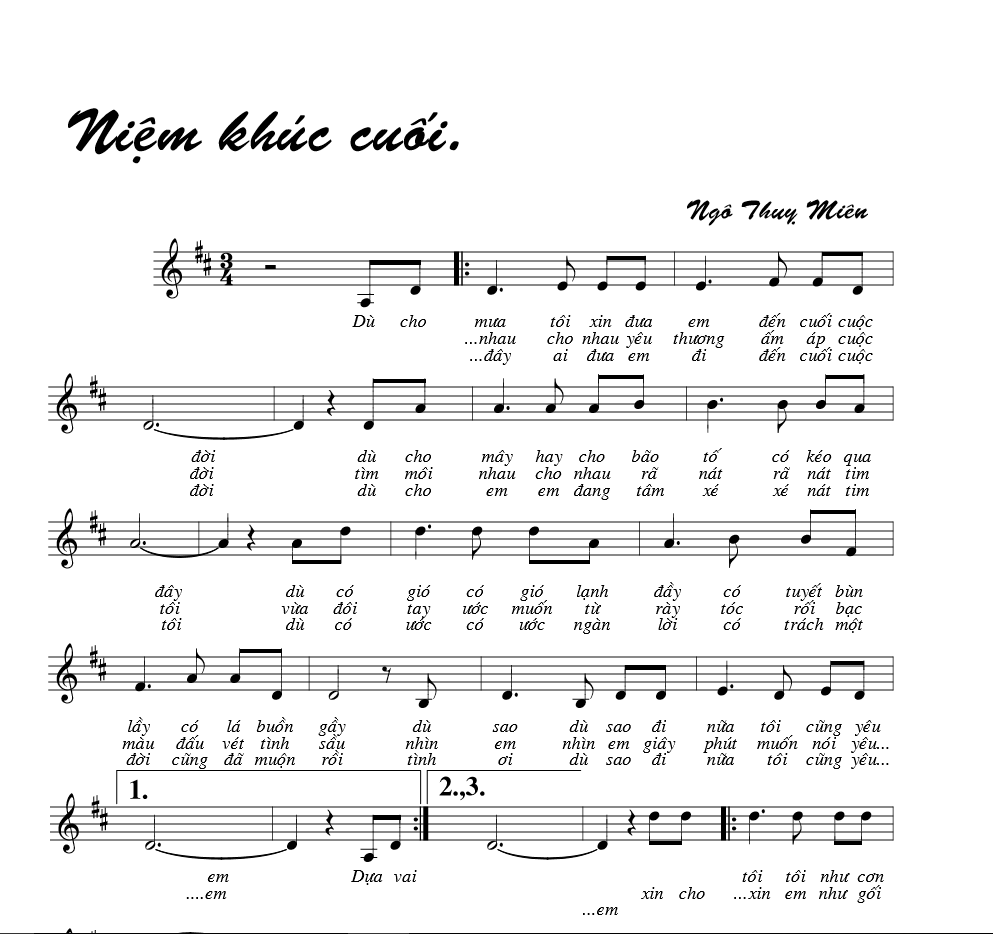 Lời bài hát Niệm Khúc Cuối