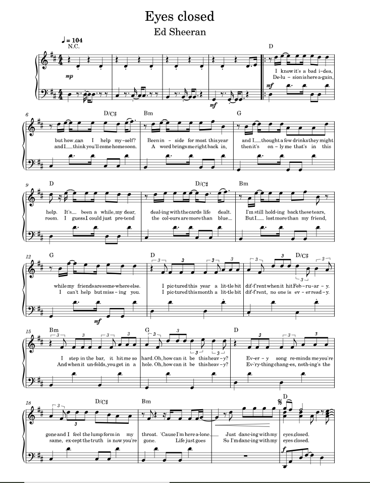 Lời bài hát Eyes Closed - Ed Sheeran