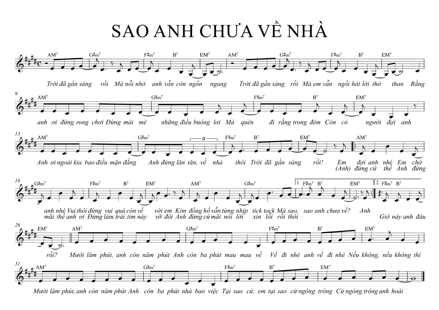 Lời bài hát Sao Anh Chưa Về Nhà