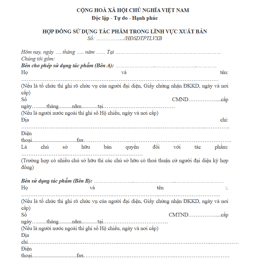 hợp đồng sử dụng tác phẩm