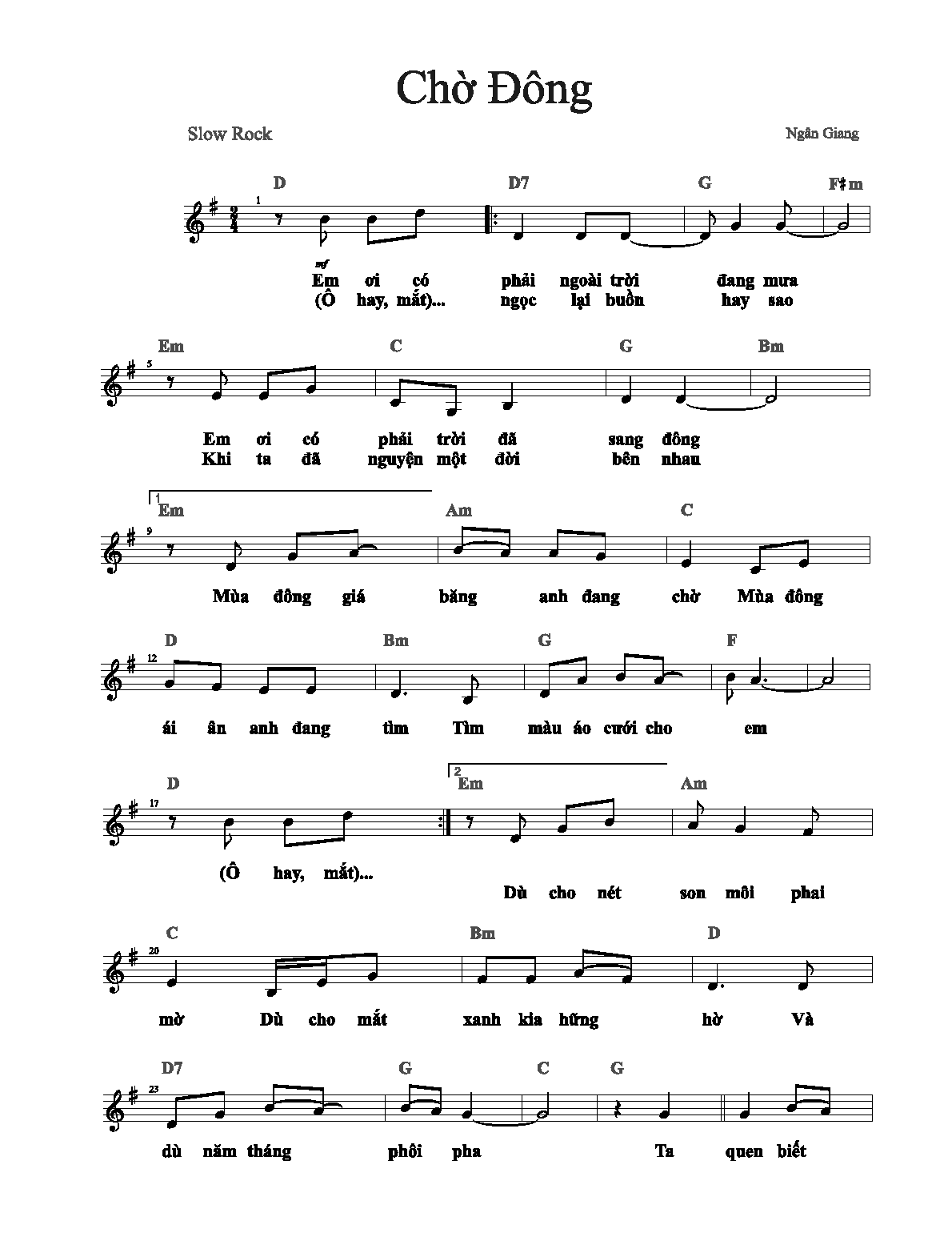 Lời bài hát Chờ Đông