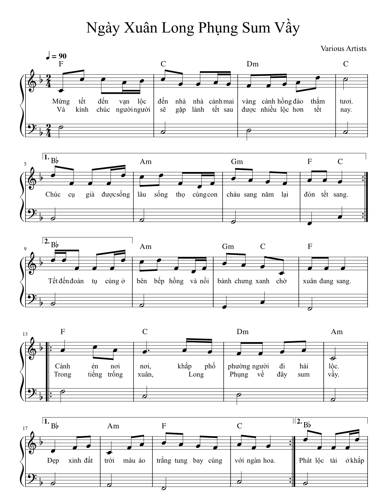 Hợp âm bài hát Ngày Xuân Long Phụng Sum Vầy