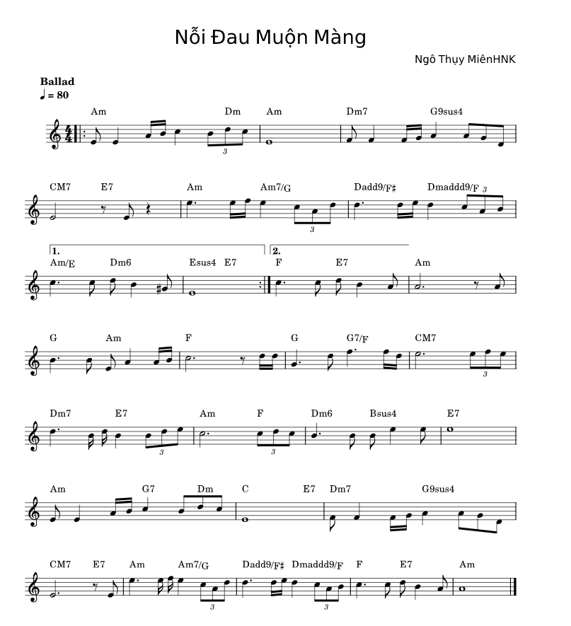 Hợp âm bài hát Nỗi Đau Muộn Màng