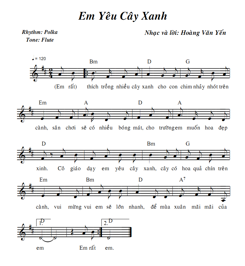 Lời bài hát Em Yêu Cây Xanh