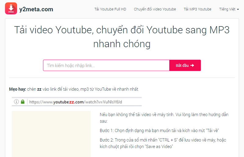 Y2meta: Công cụ tải video YouTube nhanh chóng